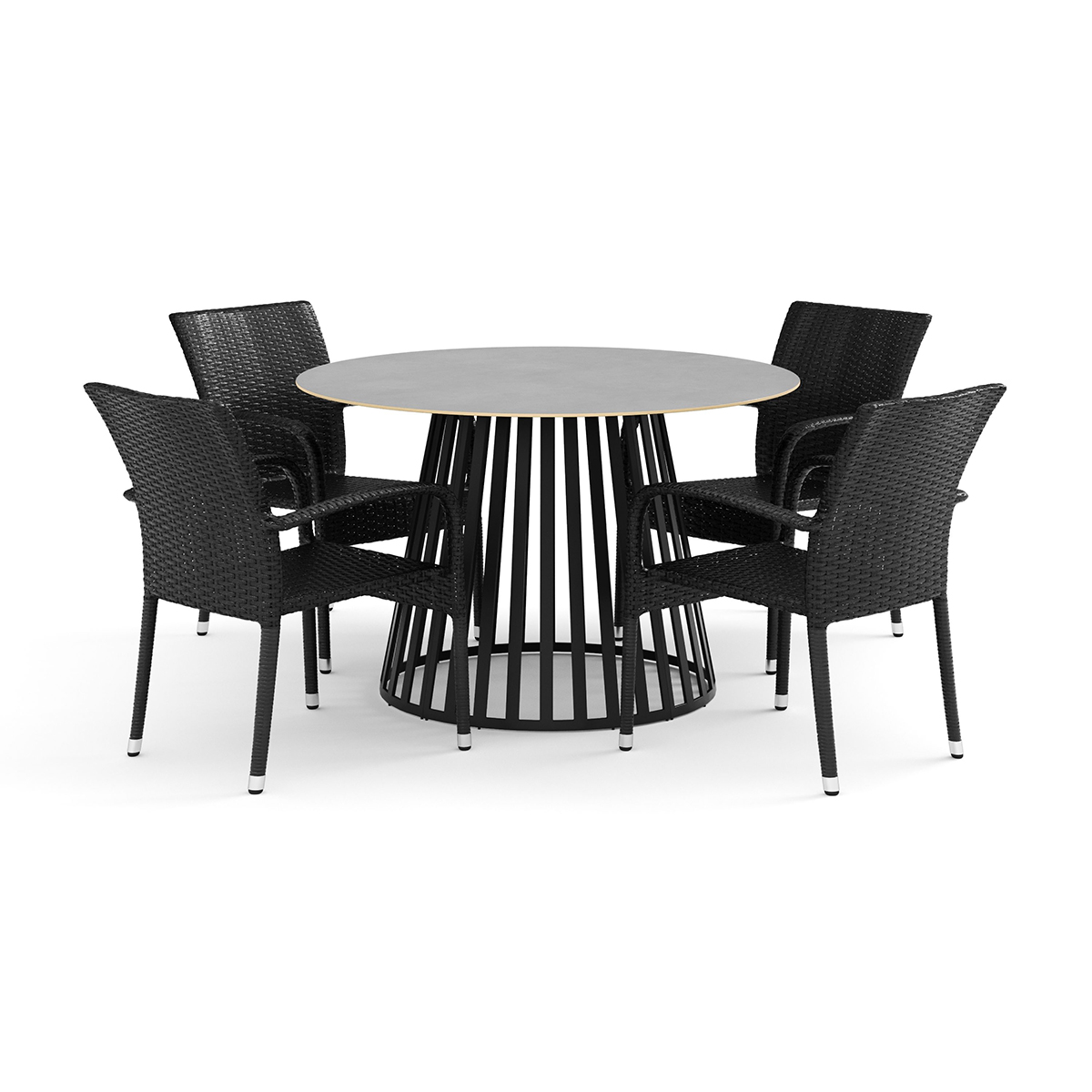 Trädgårdsgrupp deNoord Sensi utomhus matgrupp 120 cm med 4 Thor Light Trädgårdsfåtölj