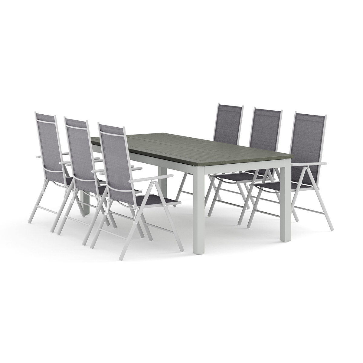 Trädgårdsgrupp Comfort Garden Monaco utomhus matgrupp förlängningsbart 210/310x90 med 6 Maggie positionsstolar