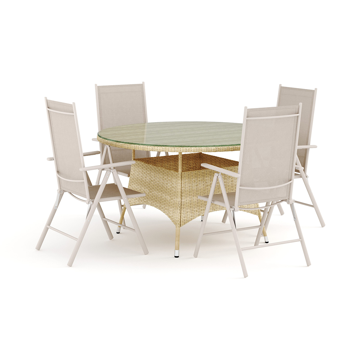 Trädgårdsgrupp Comfort Garden Thor utomhus rund matgrupp 140 cm med 4 Maggie positionsstolar