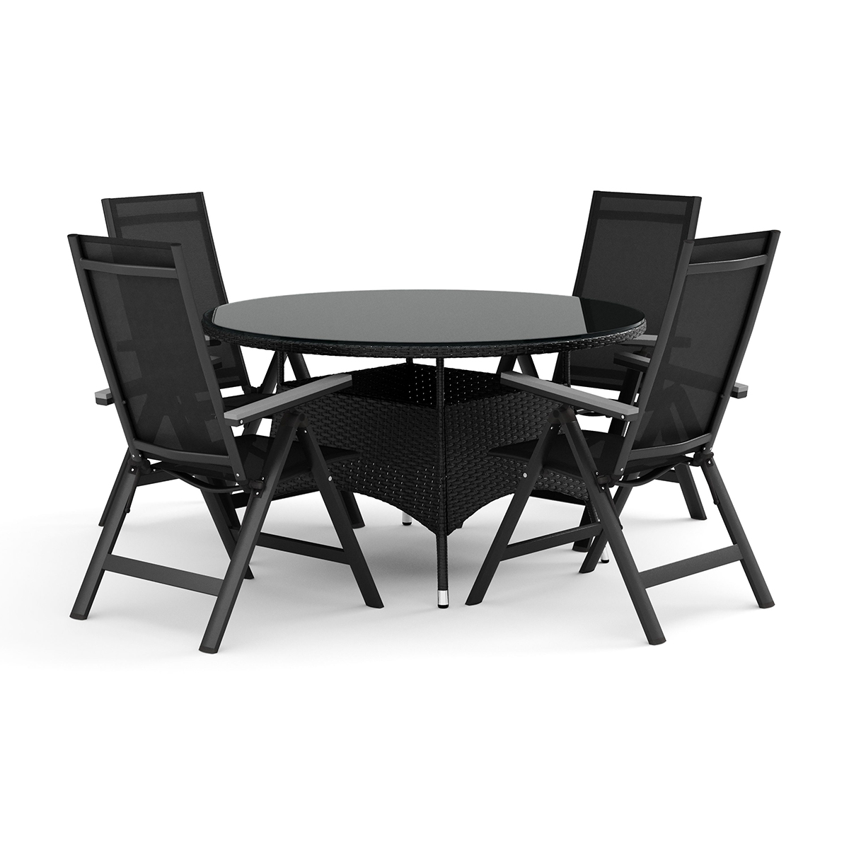 Trädgårdsgrupp Comfort Garden Thor utomhus rund matgrupp 140 cm med 4 Monaco Light positionsstolar