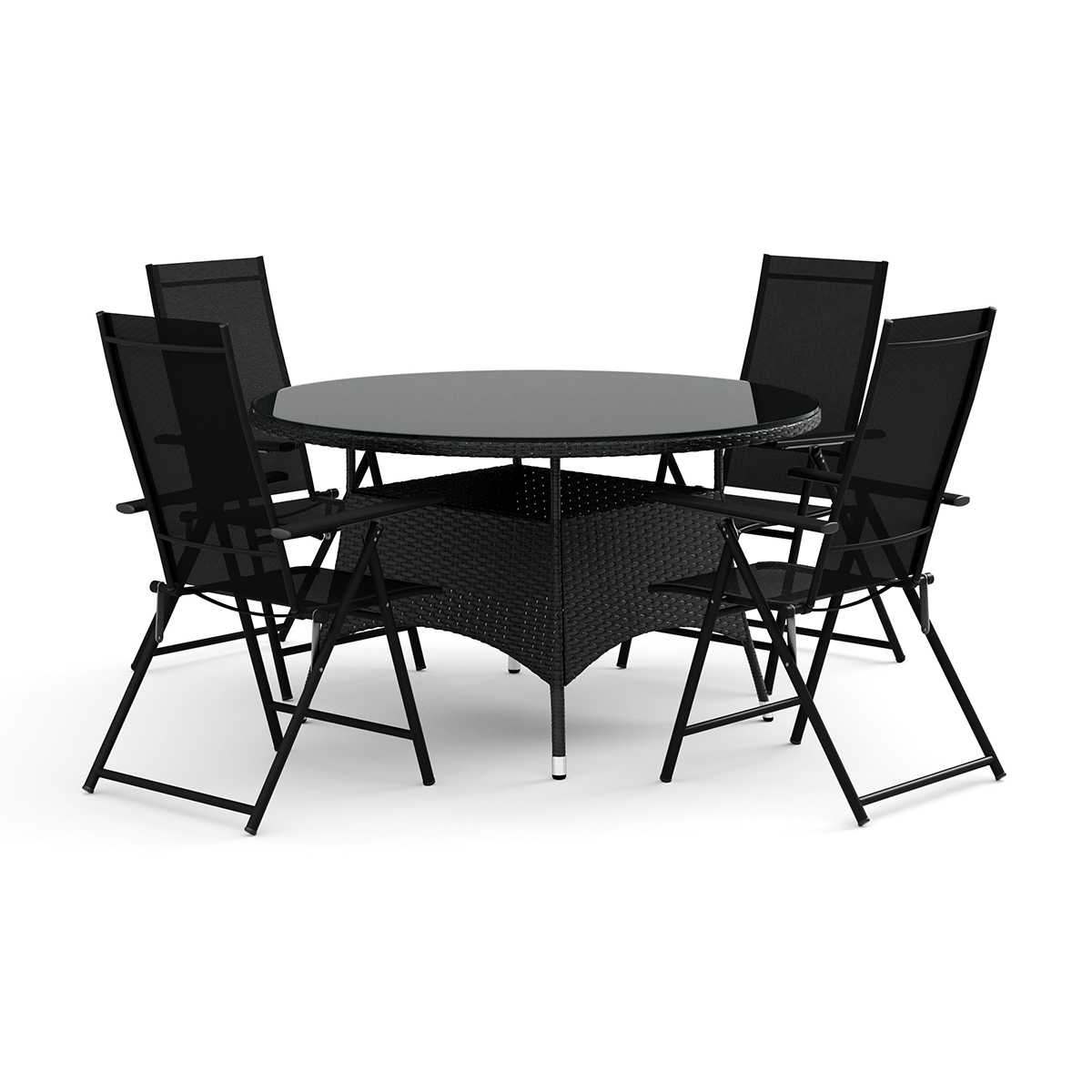 Trädgårdsgrupp Comfort Garden Thor utomhus rund matgrupp 140 cm med 4 Sanna positionsstolar