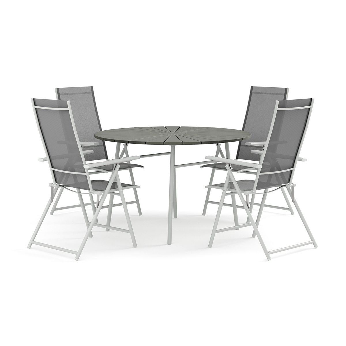 Trädgårdsgrupp Comfort Garden Tunis utomhus rund matgrupp 120 cm med 4 Sanna positionsstolar