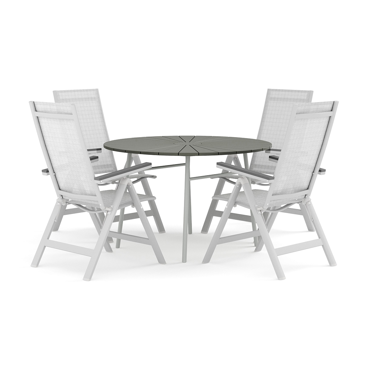 Trädgårdsgrupp Comfort Garden Tunis utomhus rund matgrupp 120 cm med 4 Monaco Light positionsstolar