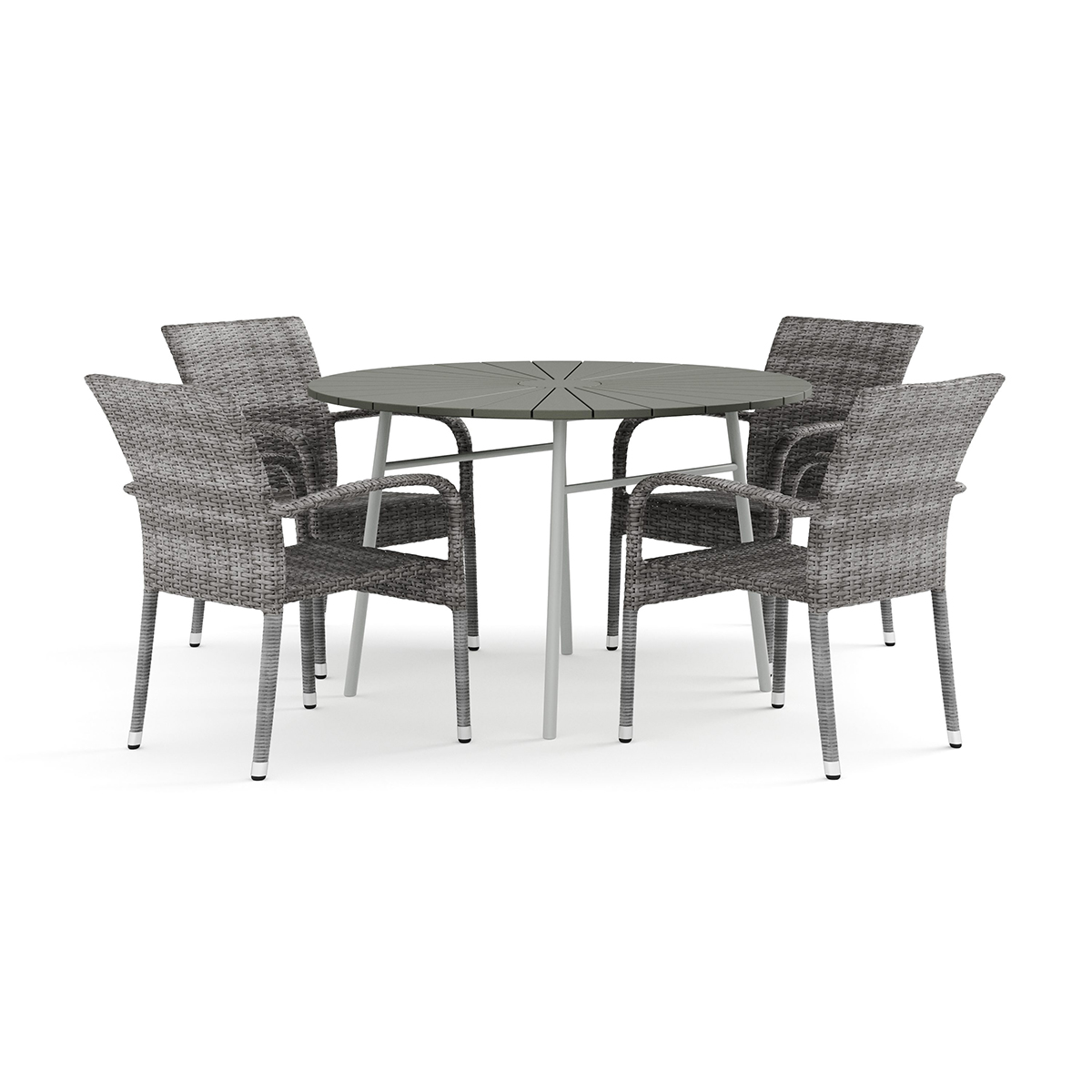 Trädgårdsgrupp Comfort Garden Tunis utomhus rund matgrupp 120 cm med 4 Thor Light Trädgårdsfåtölj