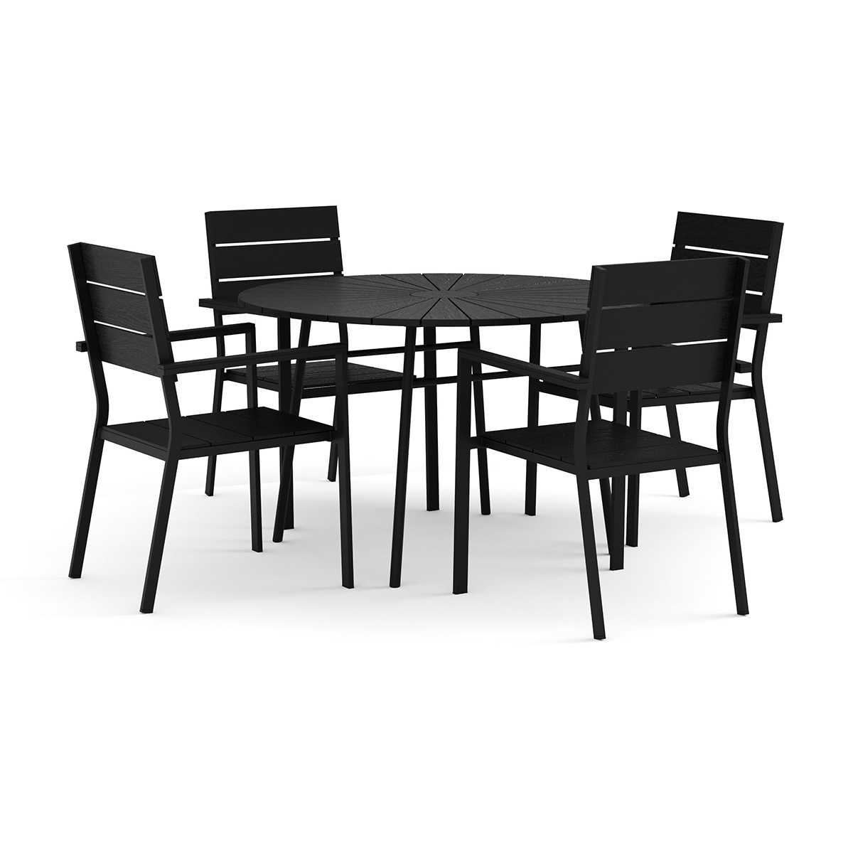 Trädgårdsgrupp Comfort Garden Tunis utomhus rund matgrupp 120 cm med 4 Tunis stapelstolar