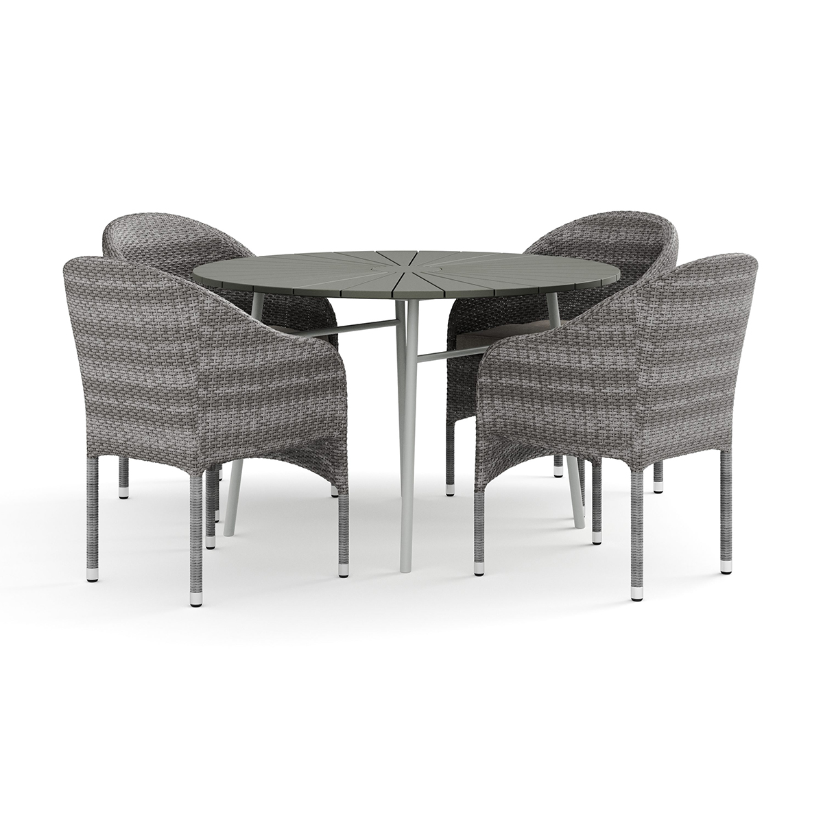 Trädgårdsgrupp Comfort Garden Tunis utomhus rund matgrupp 120 cm med 4 Thor fåtöljer