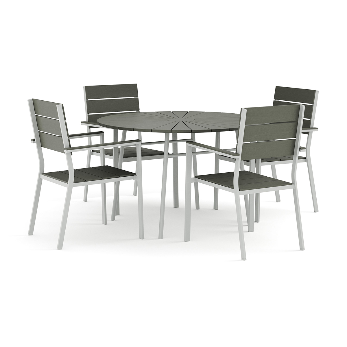 Trädgårdsgrupp Comfort Garden Tunis utomhus rund matgrupp 120 cm med 4 Tunis stapelstolar