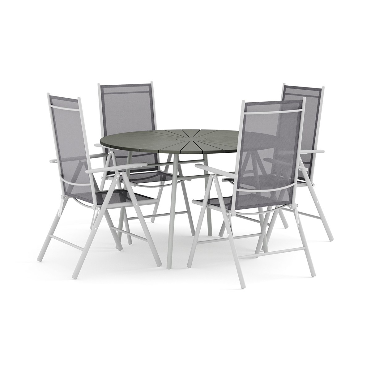 Trädgårdsgrupp Comfort Garden Tunis utomhus rund matgrupp 120 cm med 4 Maggie positionsstolar