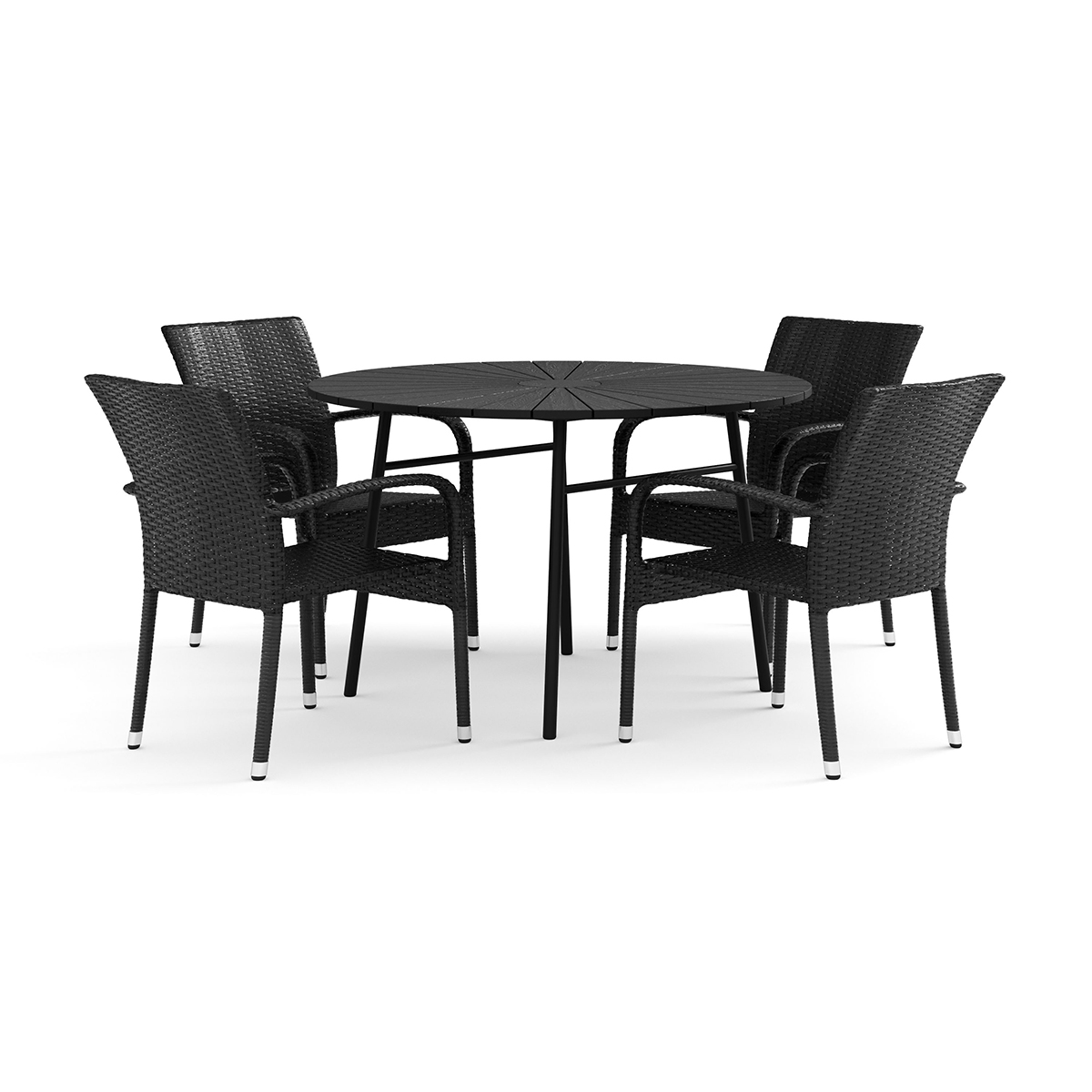 Trädgårdsgrupp Comfort Garden Tunis utomhus rund matgrupp 120 cm med 4 Thor Light Trädgårdsfåtölj