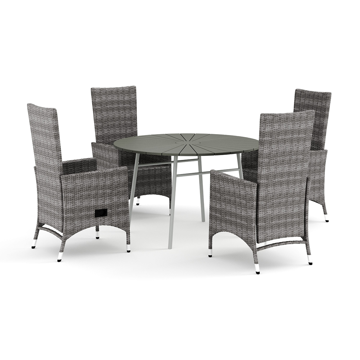 Trädgårdsgrupp Comfort Garden Tunis utomhus rund matgrupp 120 cm med 4 Jenny matstolar