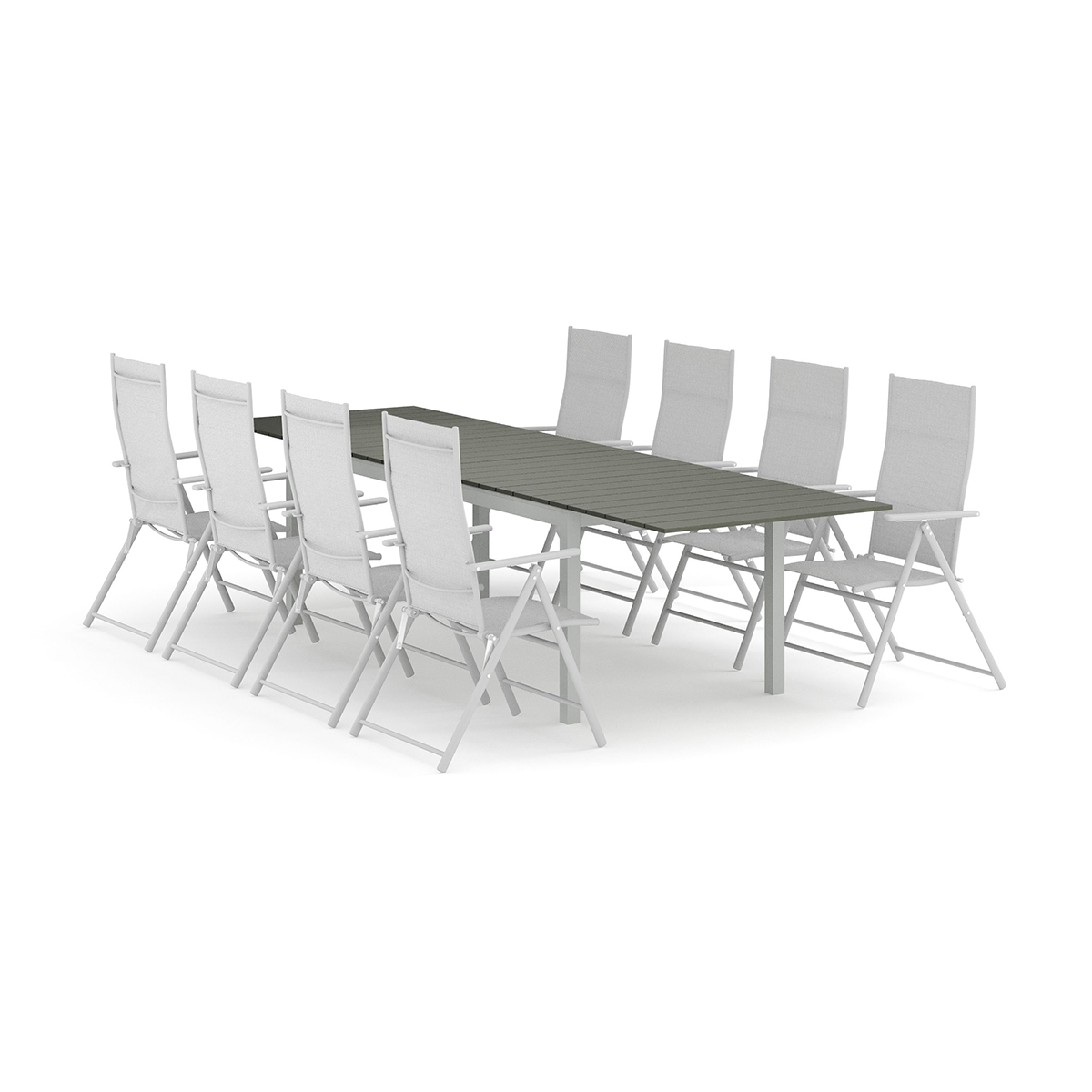 Trädgårdsgrupp Comfort Garden Tunis utomhus matgrupp förlängningsbart 205/305x90 cm med 8 positionsstolar