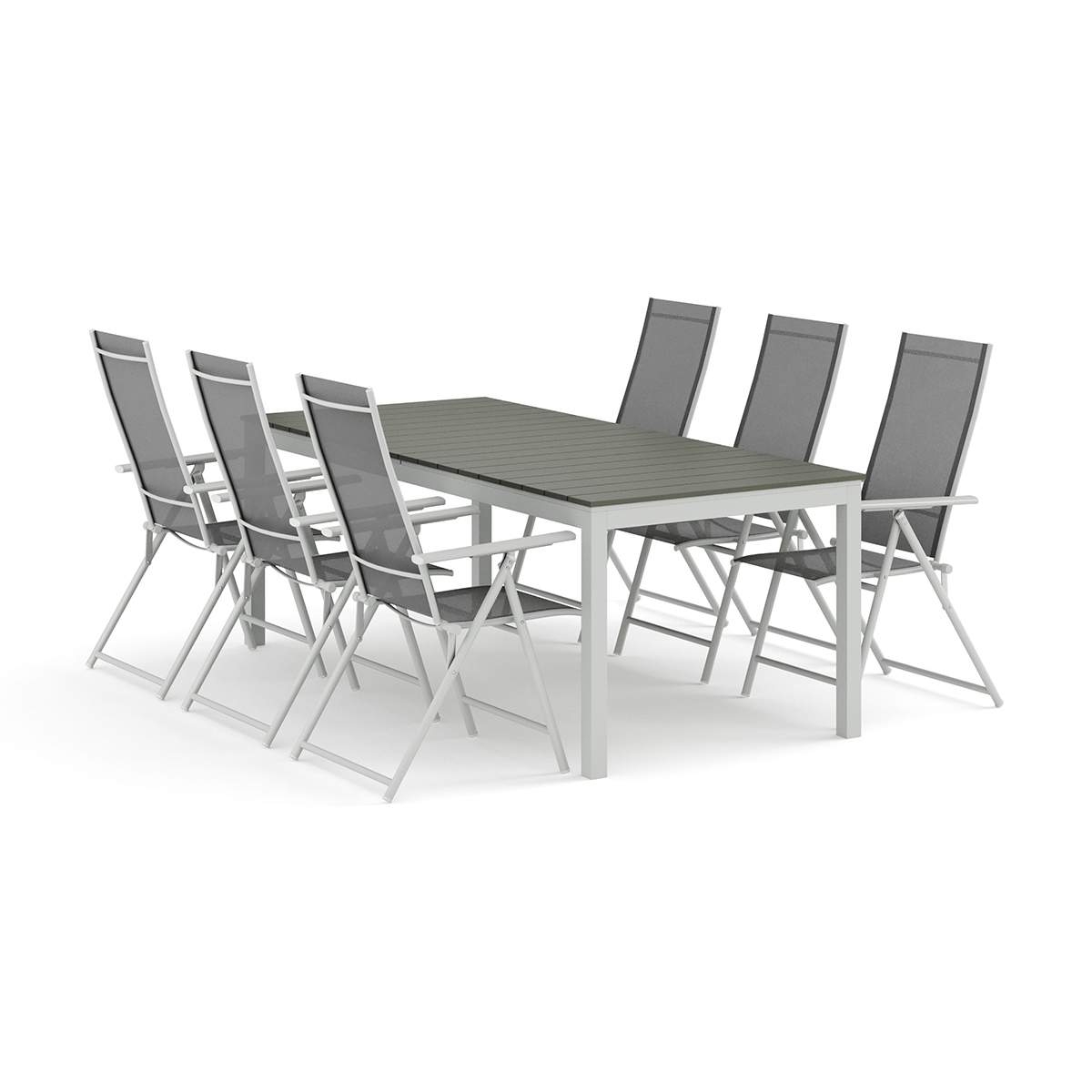 Trädgårdsgrupp Comfort Garden Tunis utomhus matgrupp förlängningsbart 205/305x90 cm med 6 Sanna positionsstolar