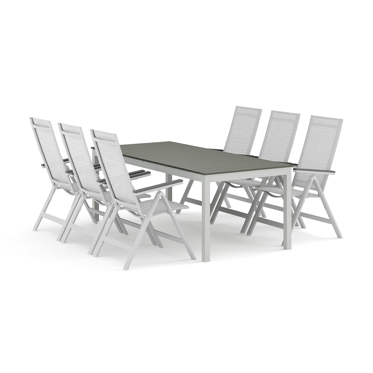 Trädgårdsgrupp Comfort Garden Tunis utomhus matgrupp förlängningsbart 205/305x90 cm med 6 Monaco Light positionsstolar