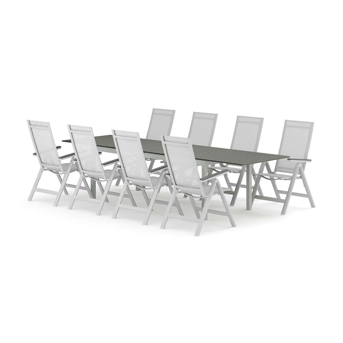 Trädgårdsgrupp Comfort Garden Tunis utomhus matgrupp förlängningsbart 205/305x90 cm med 8 Monaco Light positionsstolar