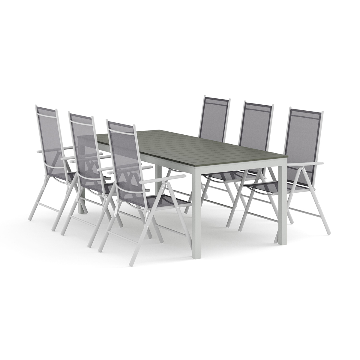 Trädgårdsgrupp Comfort Garden Tunis utomhus matgrupp förlängningsbart 205/305x90 cm med 6 Maggie positionsstolar