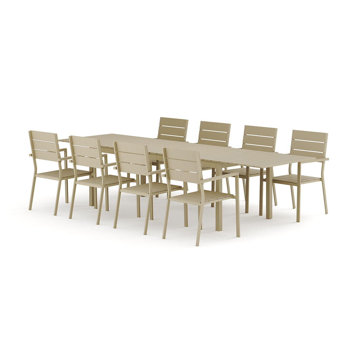 Trädgårdsgrupp Comfort Garden Tunis utomhus matgrupp förlängningsbart 205/305x90 cm med 8 Tunis stapelstolar