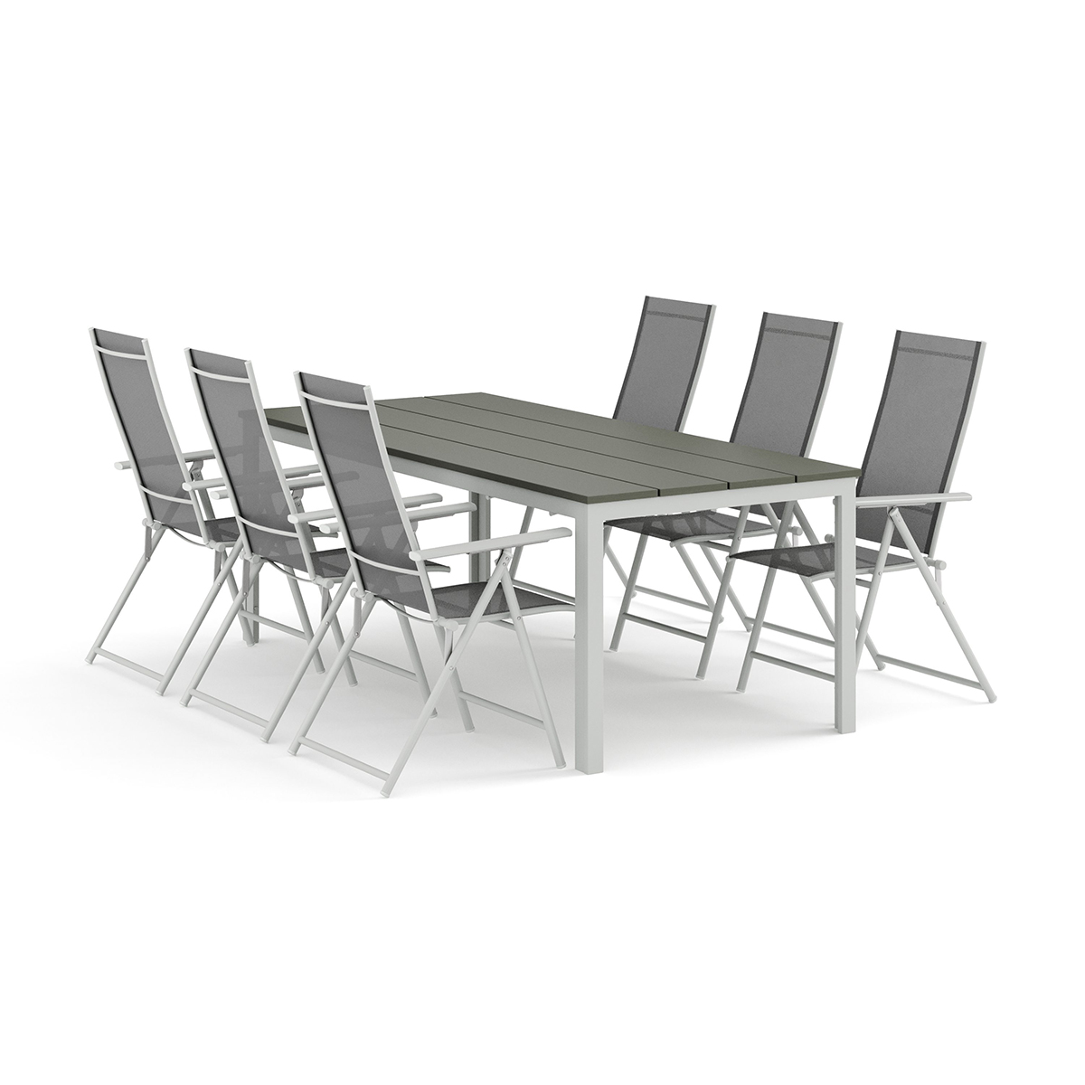 Trädgårdsgrupp Comfort Garden Tunis utomhus matgrupp 205x90 cm med 6 Sanna positionsstolar