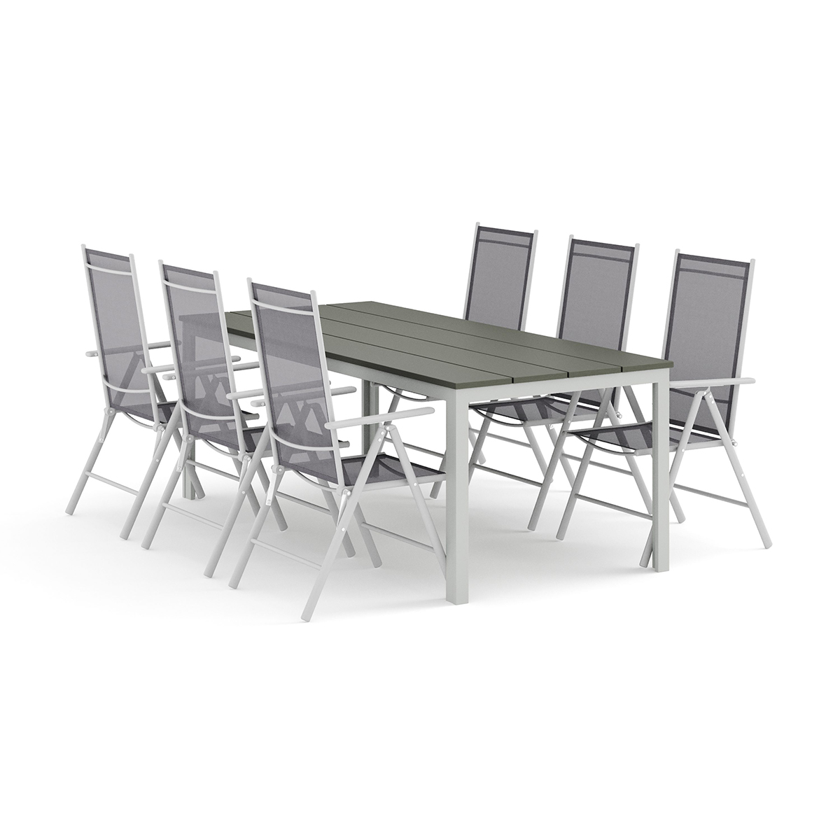 Trädgårdsgrupp Comfort Garden Tunis utomhus matgrupp 205x90 cm med 6 Maggie positionsstolar