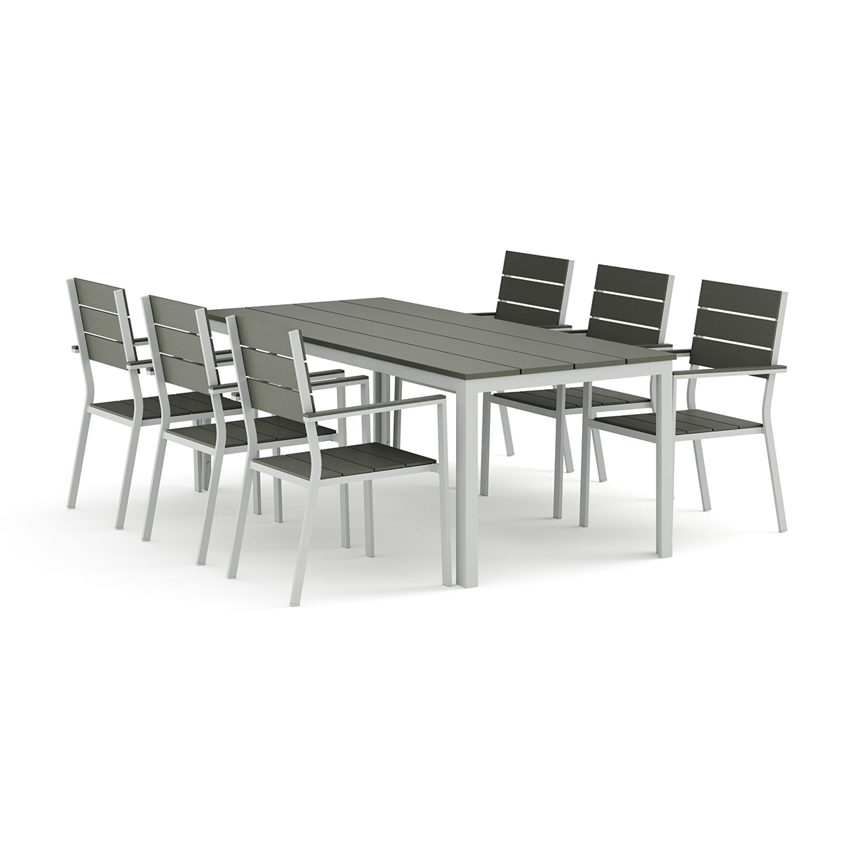 Trädgårdsgrupp Comfort Garden Tunis utomhus matgrupp 205x90 cm med 6 Tunis stapelstolar