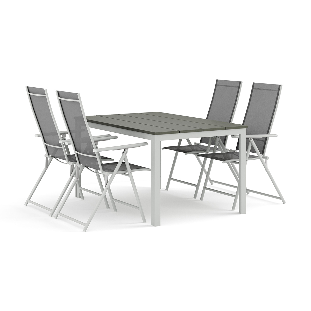 Trädgårdsgrupp Comfort Garden Tunis utomhus matgrupp 140x90 cm med 4 Sanna positionsstolar