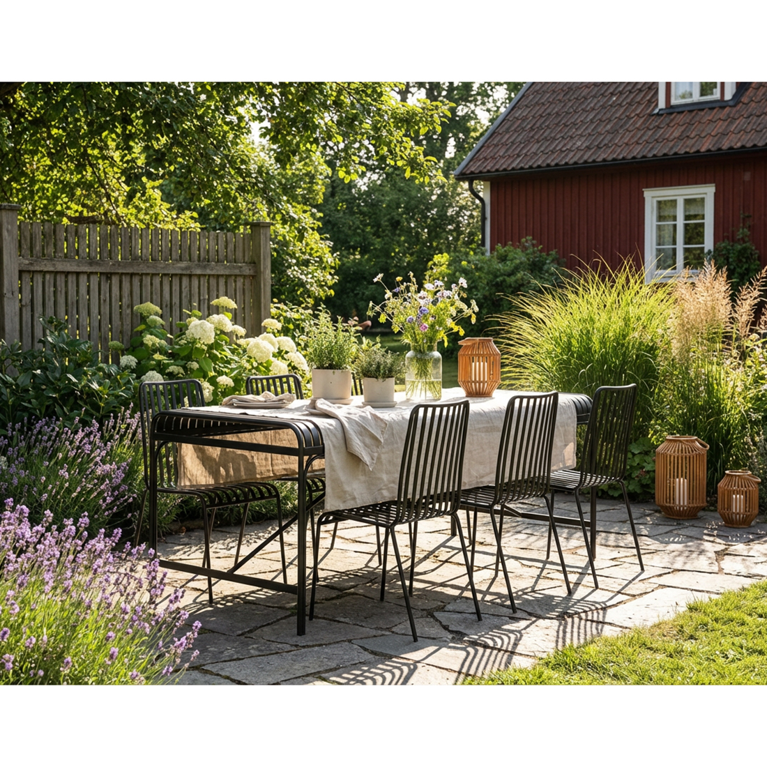 Trädgårdsgrupp Comfort Garden Jarva utomhus matgrupp 200 cm med 6 Jarva matstolar