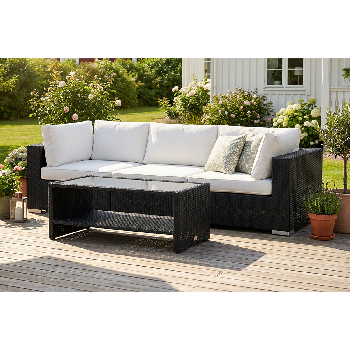 Loungegrupp Comfort Garden Bahamas utesoffa 3-sits med bord och hylla