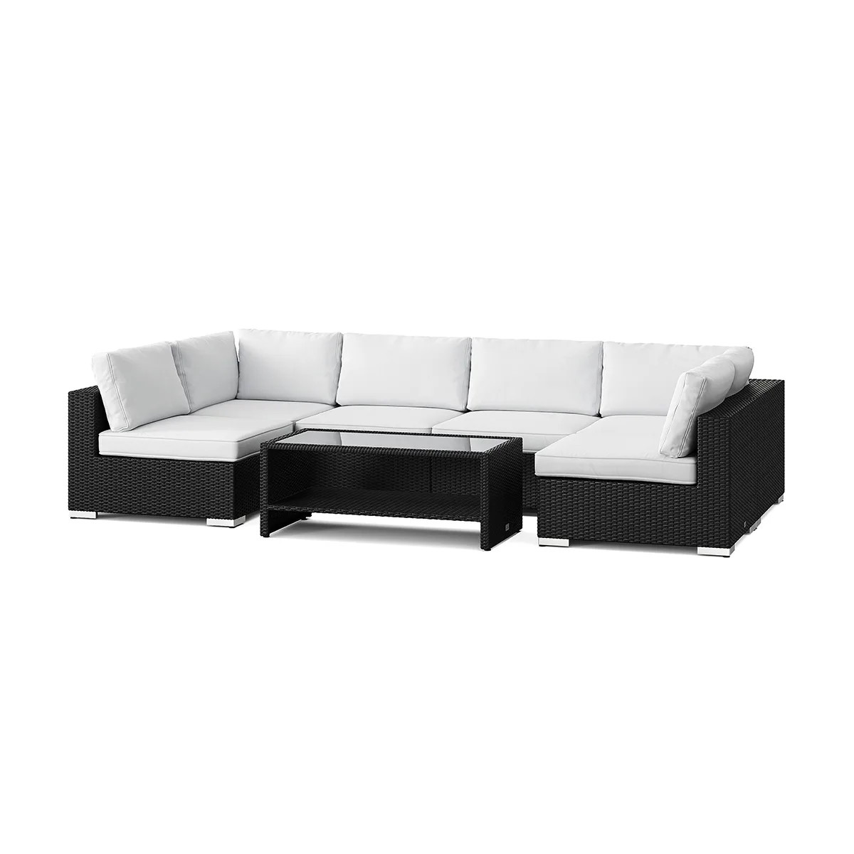 Loungegrupp Comfort Garden Bahamas U-formad utomhus loungegrupp med öppet avslut, 6-sits med bord och hylla