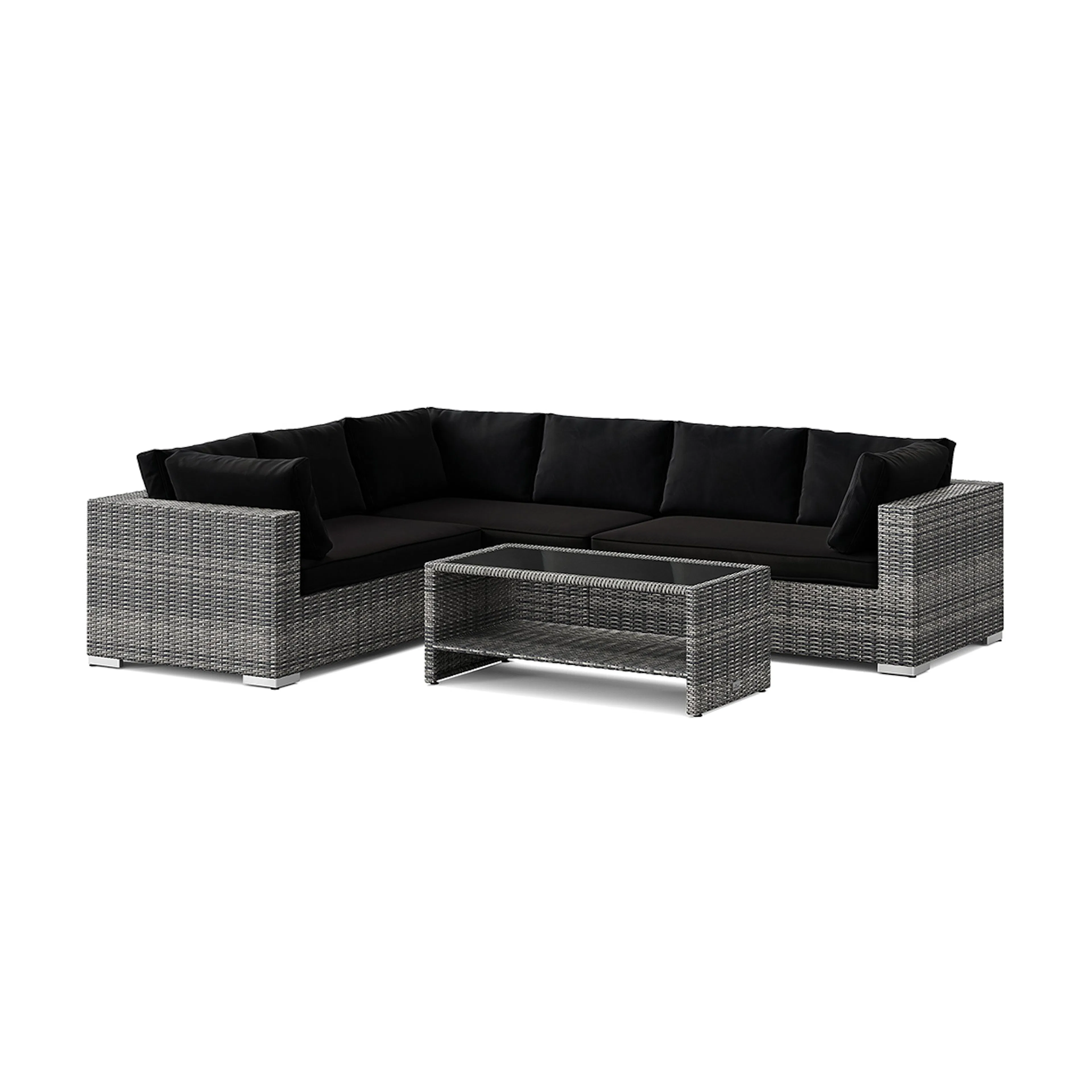Loungegrupp Comfort Garden Bahamas L-formad utesoffa höger, 6-sits med bord och hylla