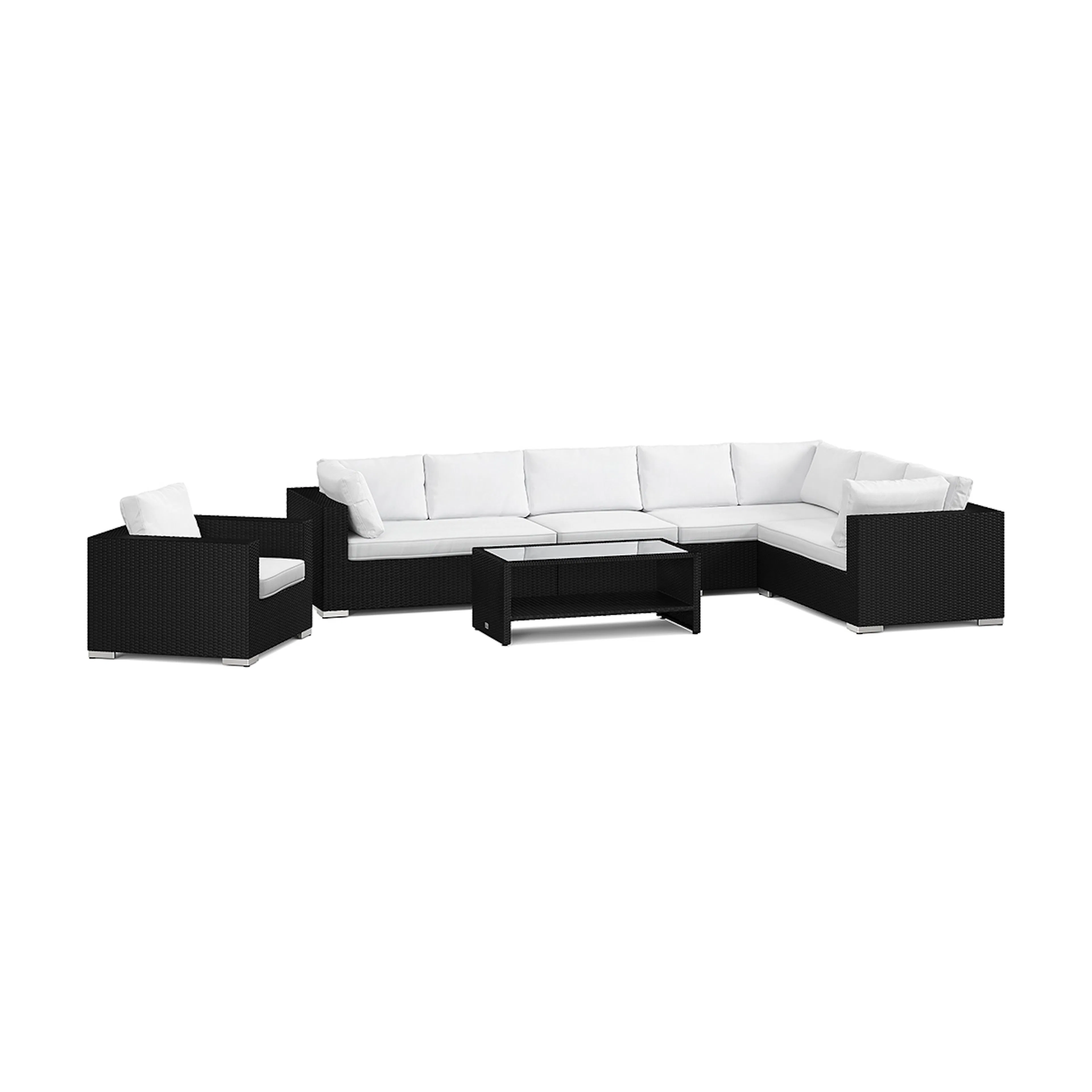 Loungegrupp Comfort Garden Bahamas utomhus L-soffa vänster 8-sits med fåtölj och bord med hylla