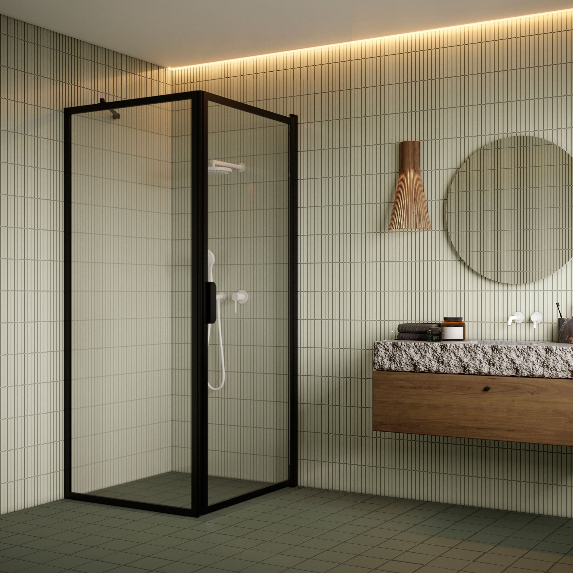 Duschhörn Hietakari Bläk 755 New York Fast Vägg och Vändbar Dörr