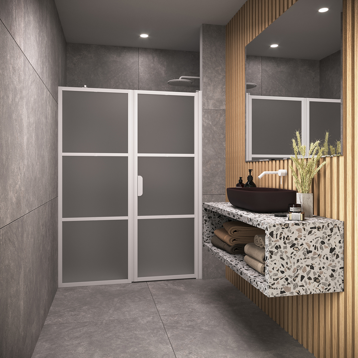 Duschdörr Hietakari Bläk 745 Tokyo Nisch Fast Vägg och Vändbar Dörr Fast Vägg (A) 809 x Vändbar Dörr (B) 807 mm, Satin, Vita Profiler