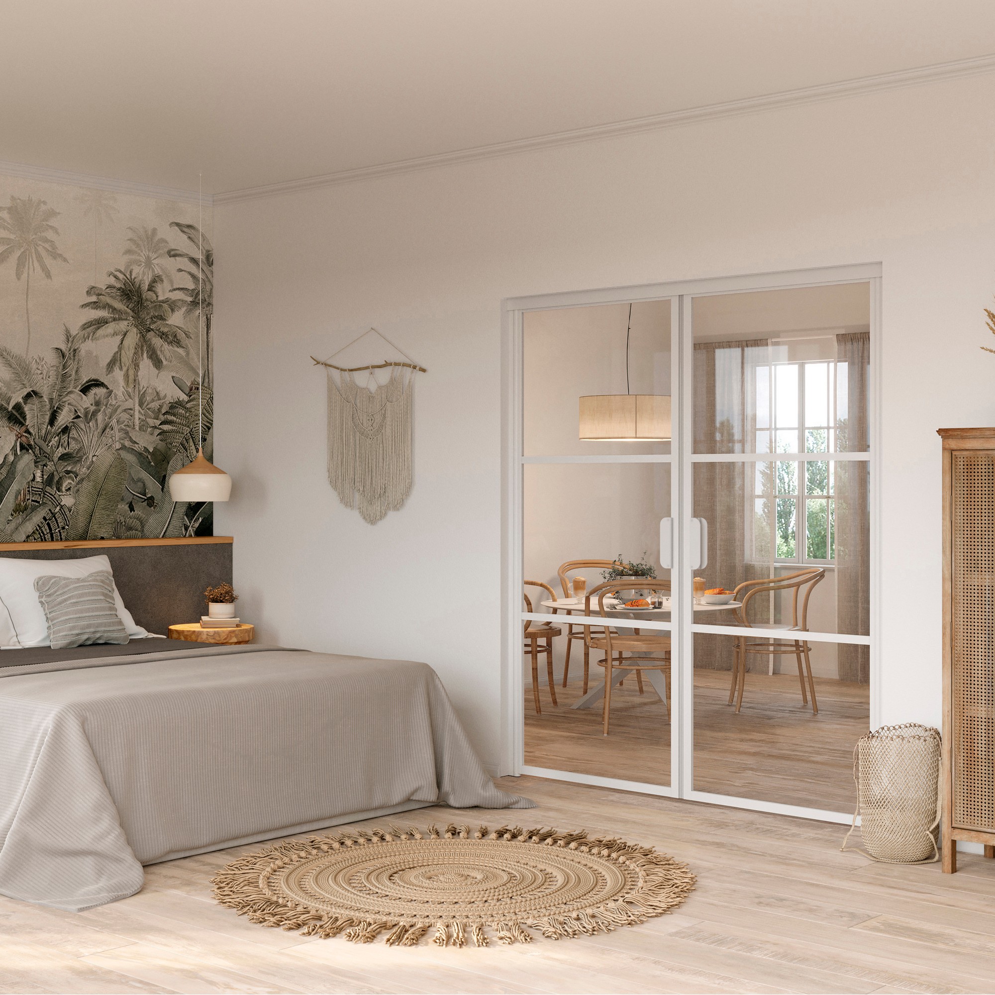 Pardörr Hietakari Bläk 780 Tokyo Vit, HxB: 2000x1800 mm, Klarglas