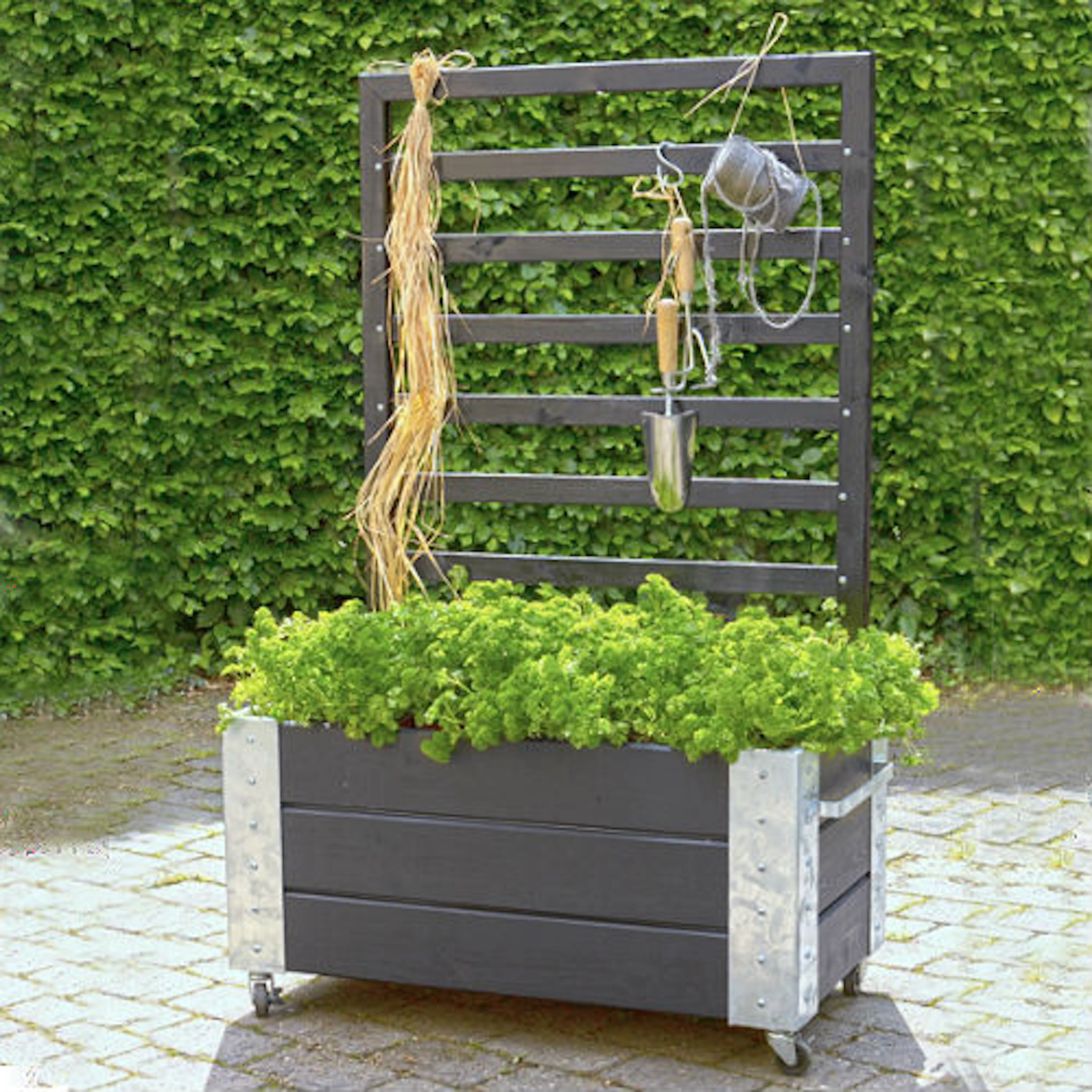 Blomlåda PLUS Cubic med Spalje Svart 87x50x130 cm