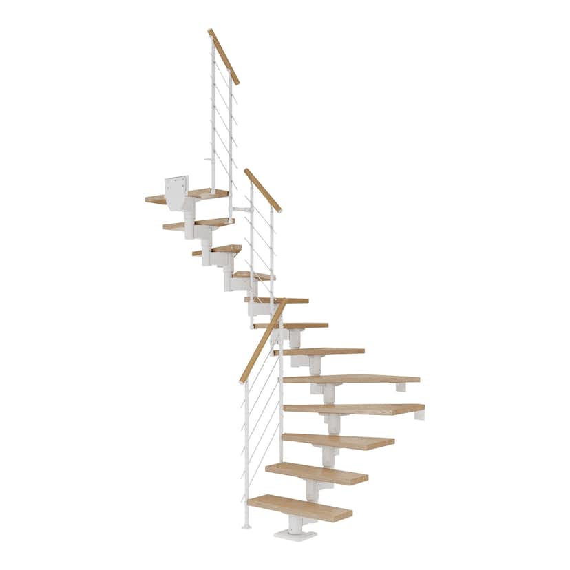 Spartrappa Dolle Cork Ek Steg 1/2 Svängd Style6 Räcke Vit, Max Takhöjd: 2220-2700 mm