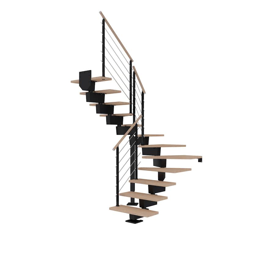 Vinkeltrappa Dolle Dubai Ek Vit Oljad 1/2 Design Svart, Max Takhöjd: 2380-2940 mm, Antal Steg: 13 st