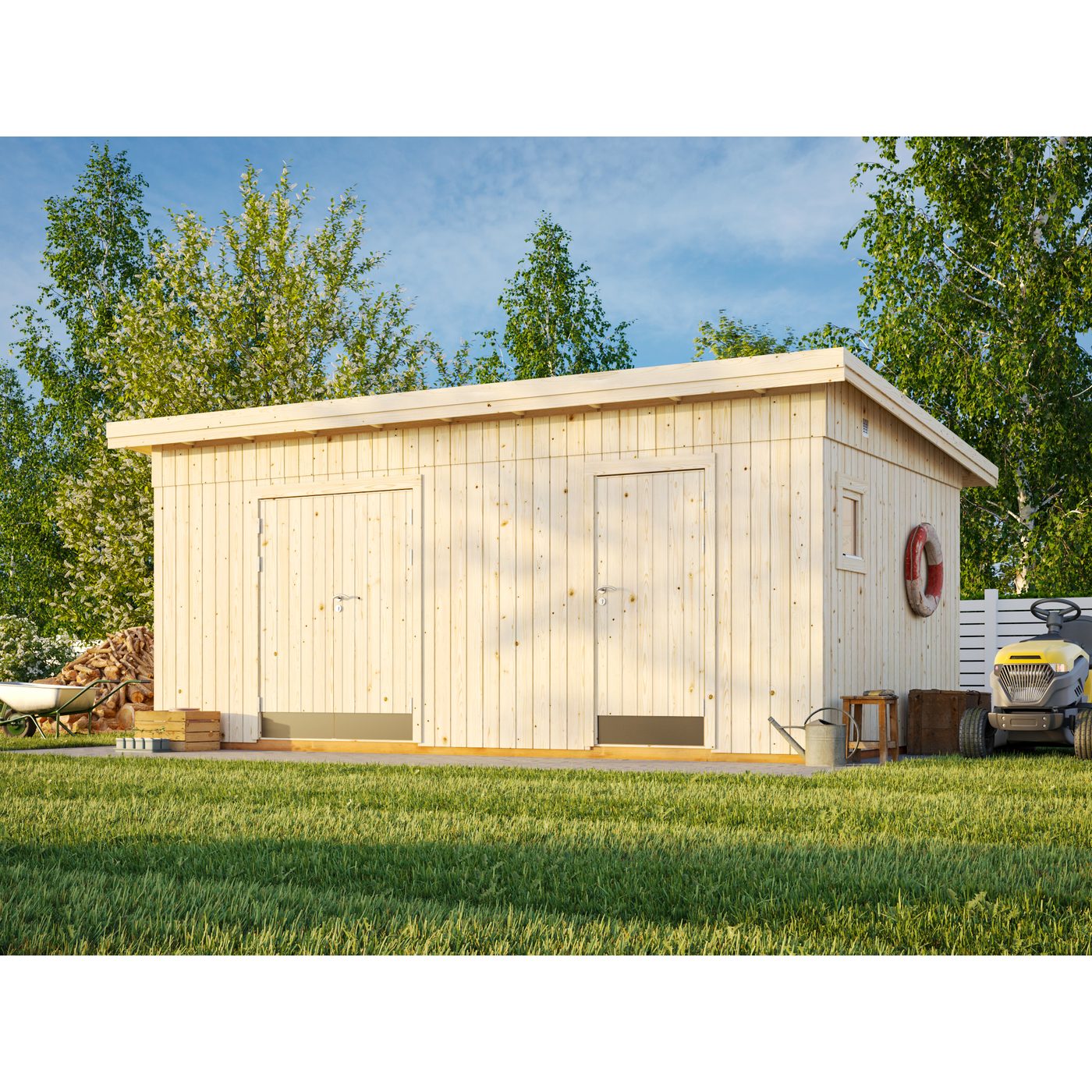 Förråd Palmako Kalle 16,9 m² Redskapsbod i Trä med Pulpettak & Dubbla Dörrar