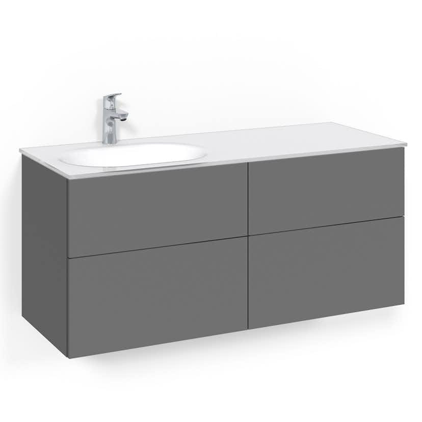Tvättställsskåp Macro Design Crown Plain Med Glastvättställ Bredd: 1200 mm, Antracitgrå, Glastvättställ i vitt till vänster