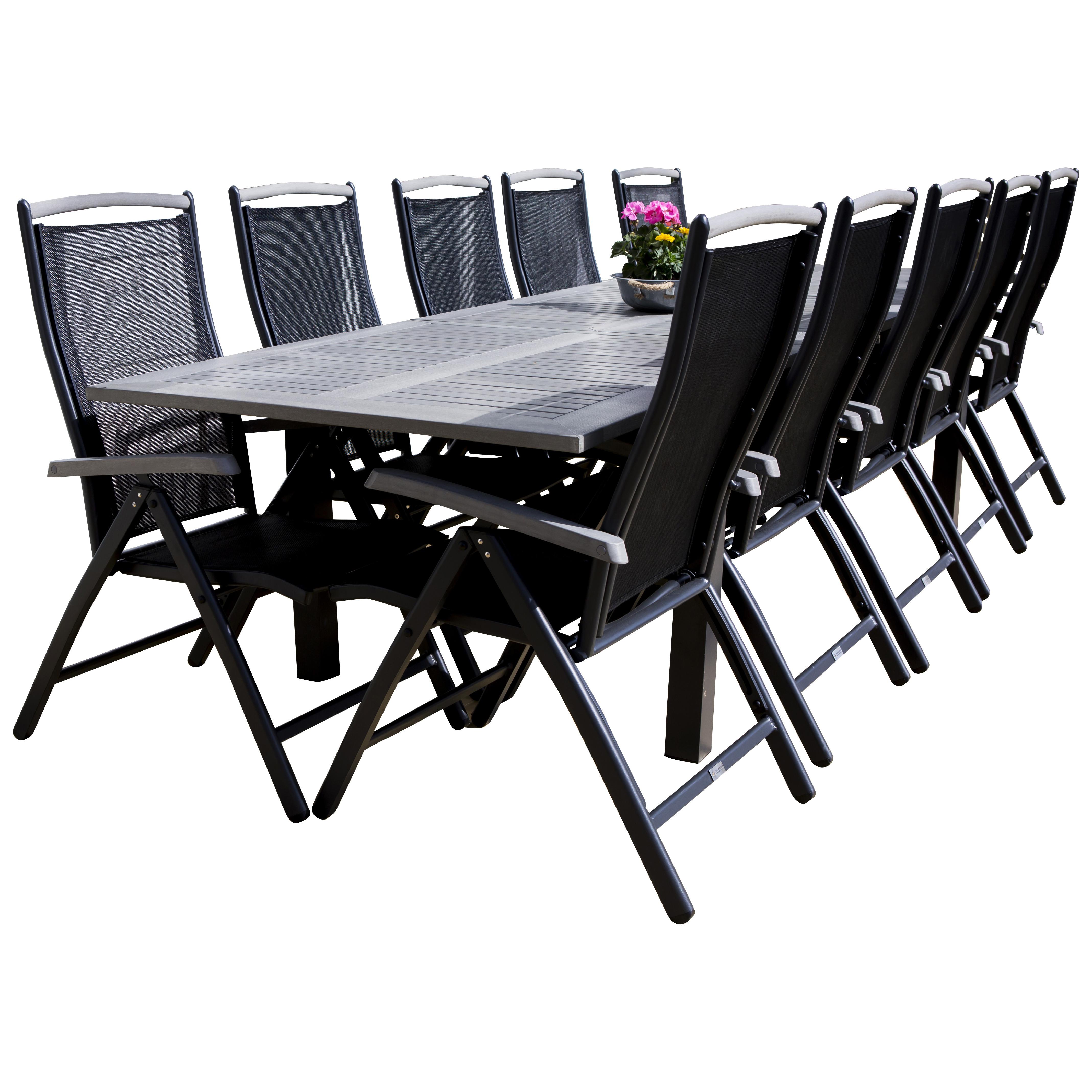 Matgrupp Venture Home Aleyna 224/324 med 10 Stolar Grå Bord med Svarta Ben, Svart Stol