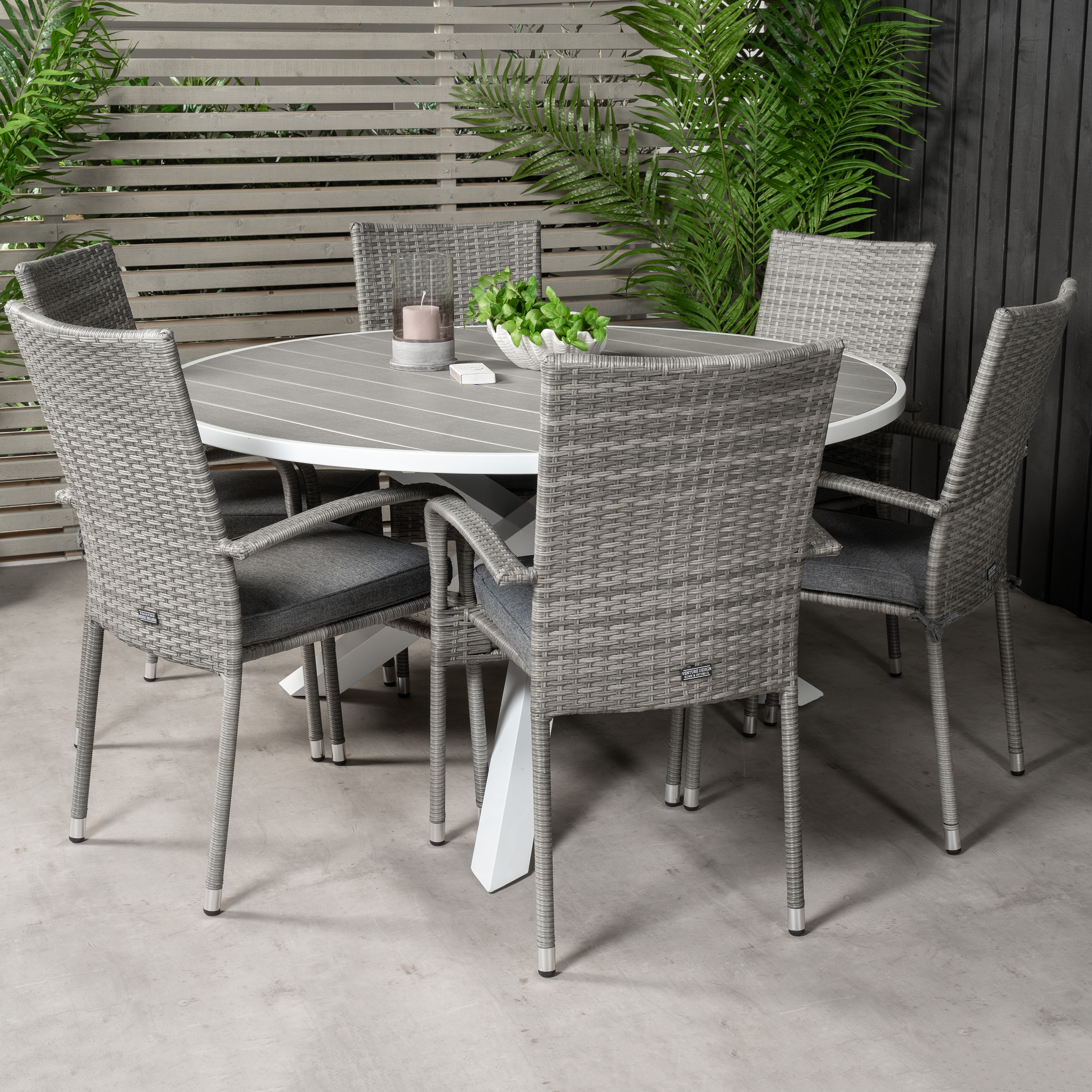 Matgrupp Utomhus Venture Home Pincy Ø140 med 6 Asta Trädgårdsstolar