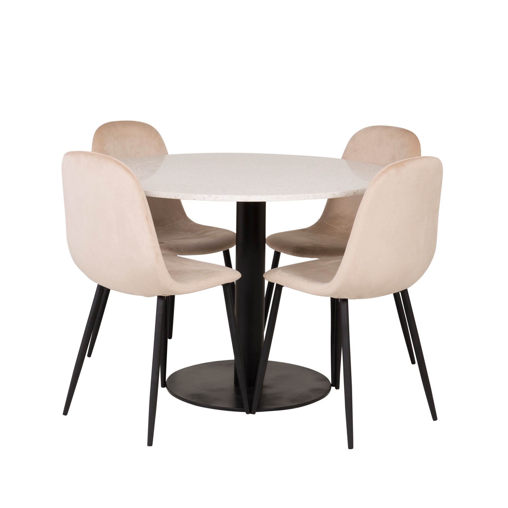 Matgrupp Venture Home Roxanna Vit Bord med 4 Pobbie Stolar Sammet