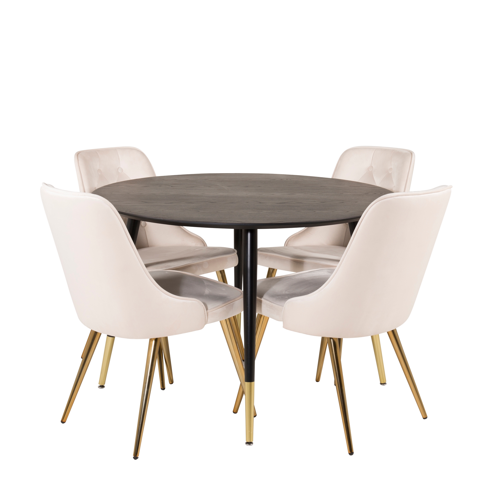 Matgrupp Venture Home Dipp Ø115 cm med 4 Velvet Deluxe Stolar