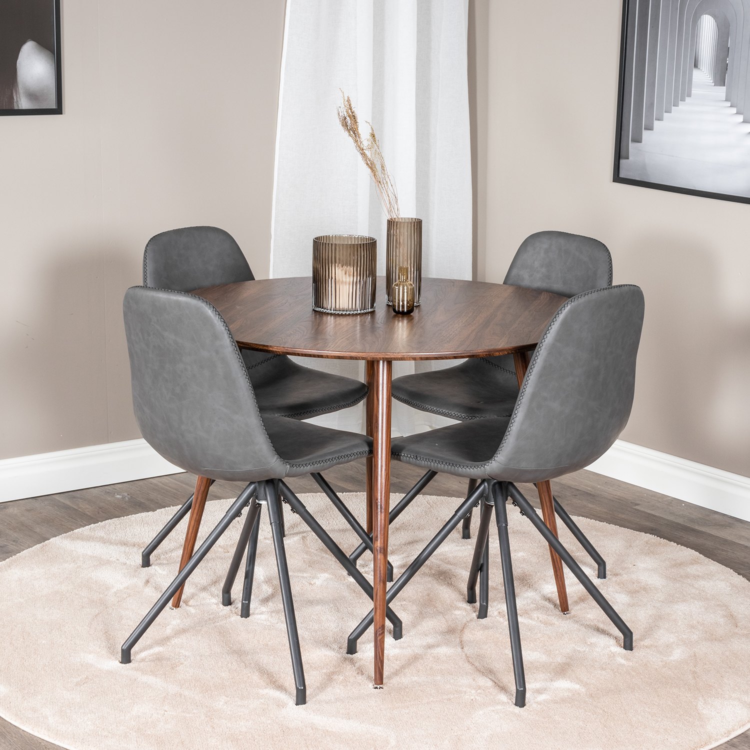 Matgrupp Venture Home Plake med 4 Pobbie Stolar Design med Snurrfunktion Konstläder