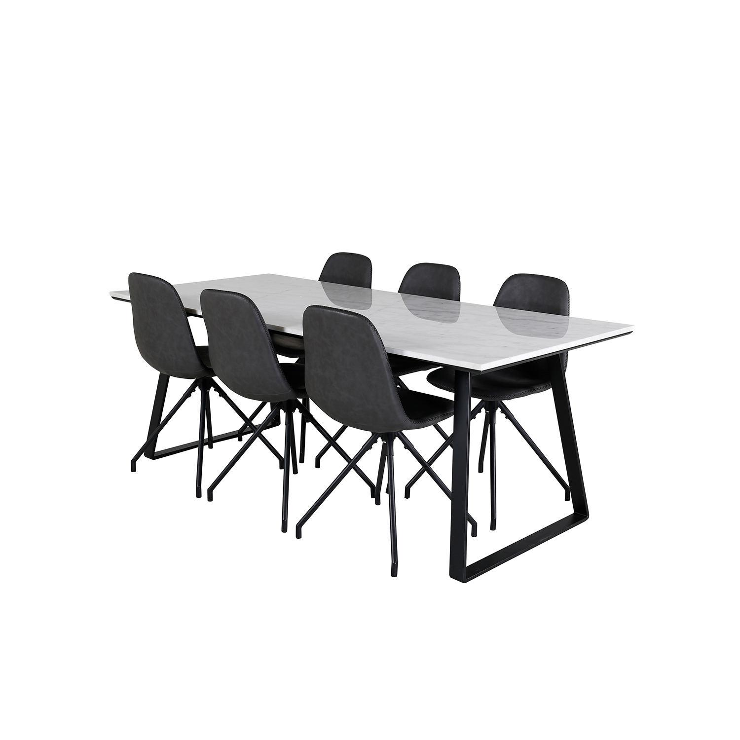 Matgrupp Venture Home Estelle med 6 Pobbie Stolar Konstläder Vit/Svart