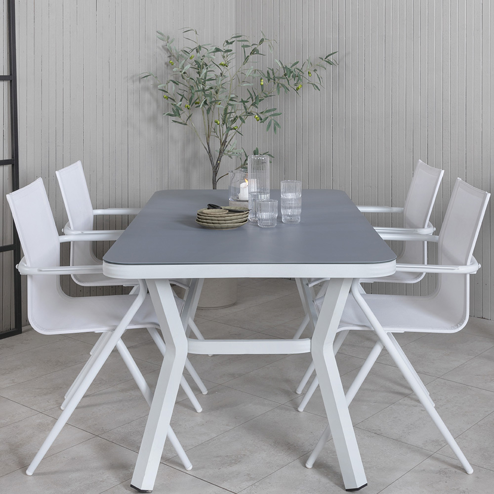 Matgrupp Utomhus Venture Home Vyn Vit med 4 Anve Trädgårdsstolar