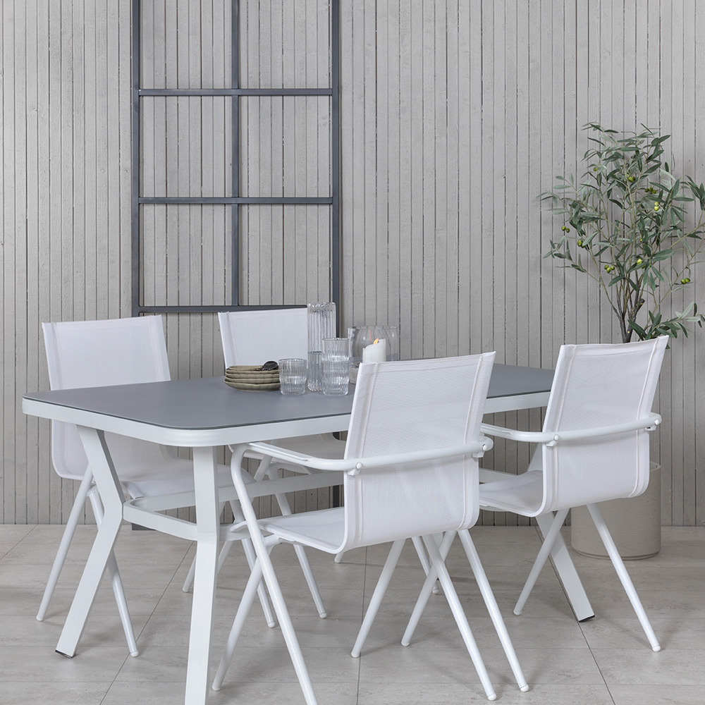 Matgrupp Utomhus Venture Home Vyn Vit med 4 Anve Trädgårdsstolar