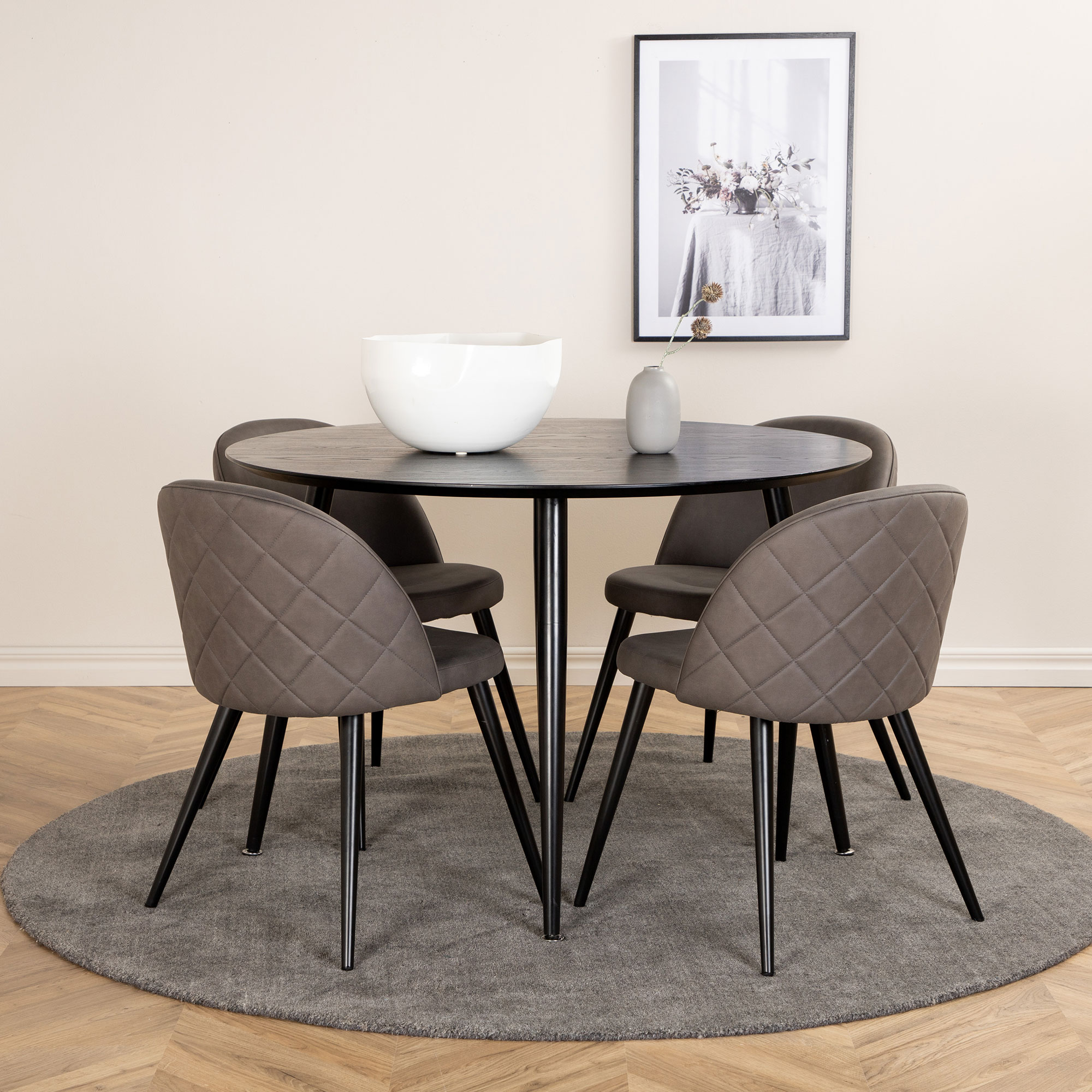 Matgrupp Venture Home Dipp Ø115 cm med 4 Velvet  Stitches Stolar