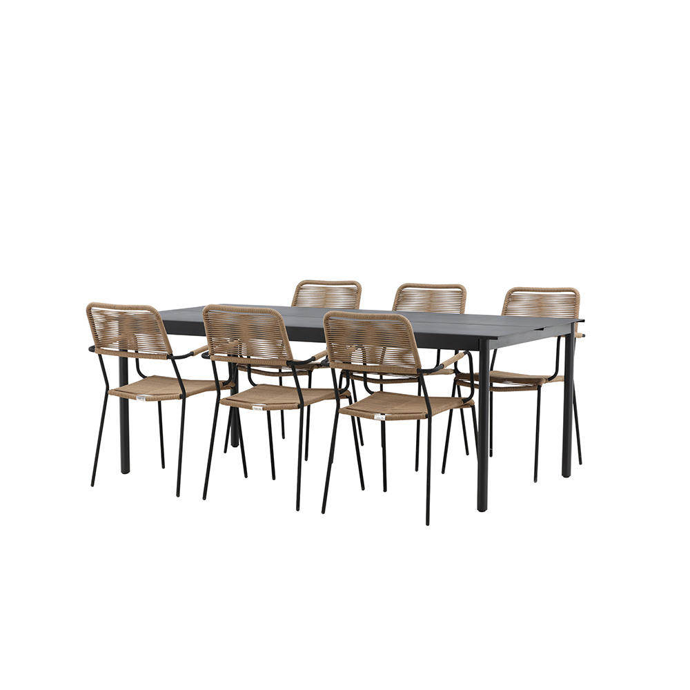 Matgrupp Venture Home Modena med 6 Lindos Stolar Natur/Svart