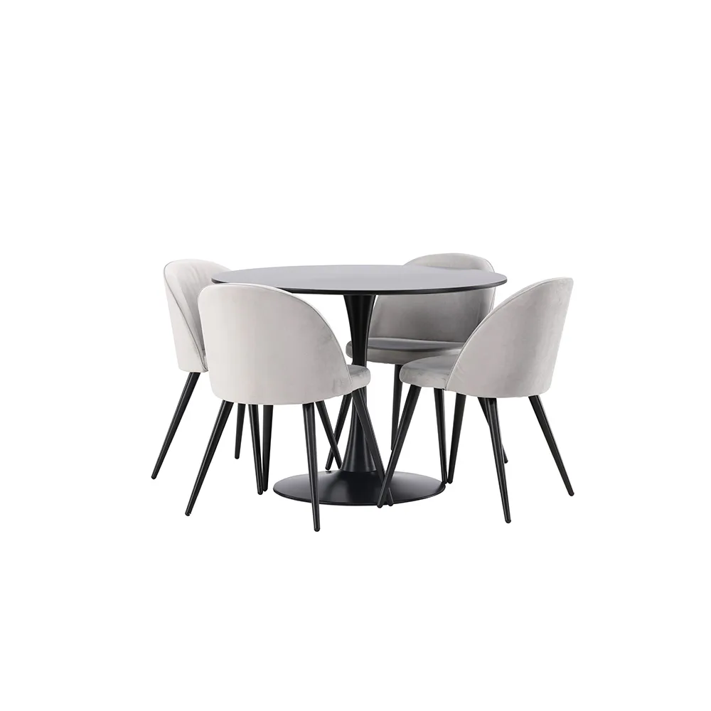 Matgrupp Venture Home Glade Ø 100 cm med 4 Velvet Stolar