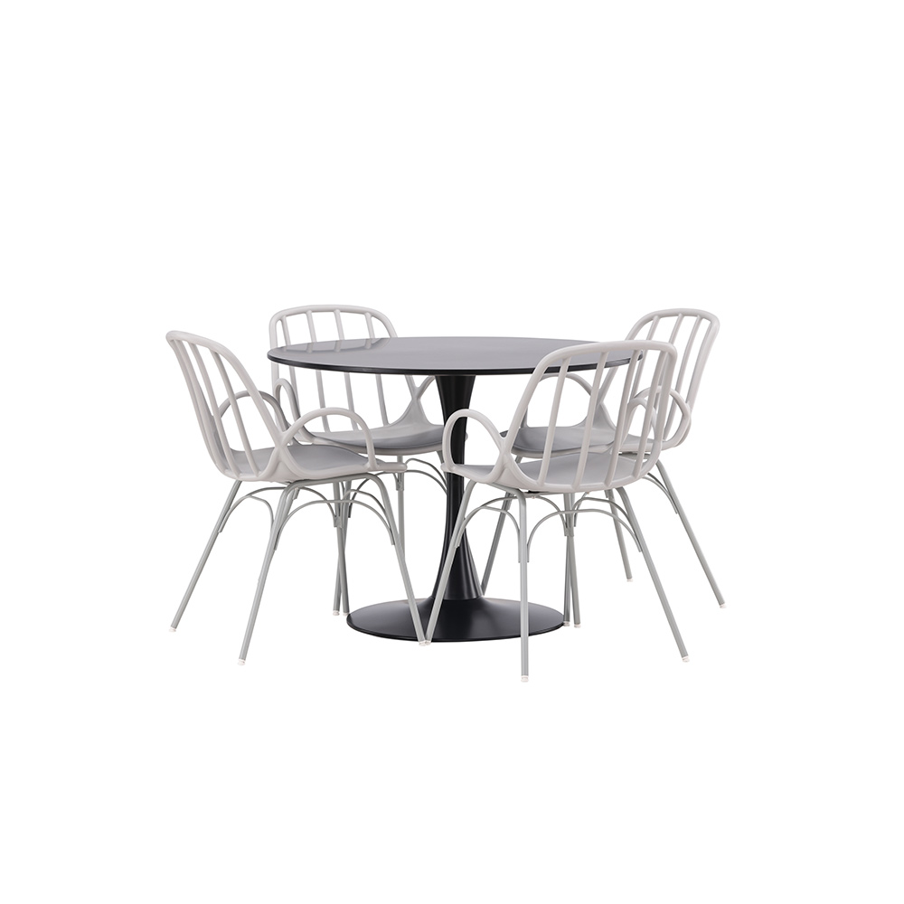 Matgrupp Venture Home Glade Ø 100 cm med 4 Dyrön Stolar