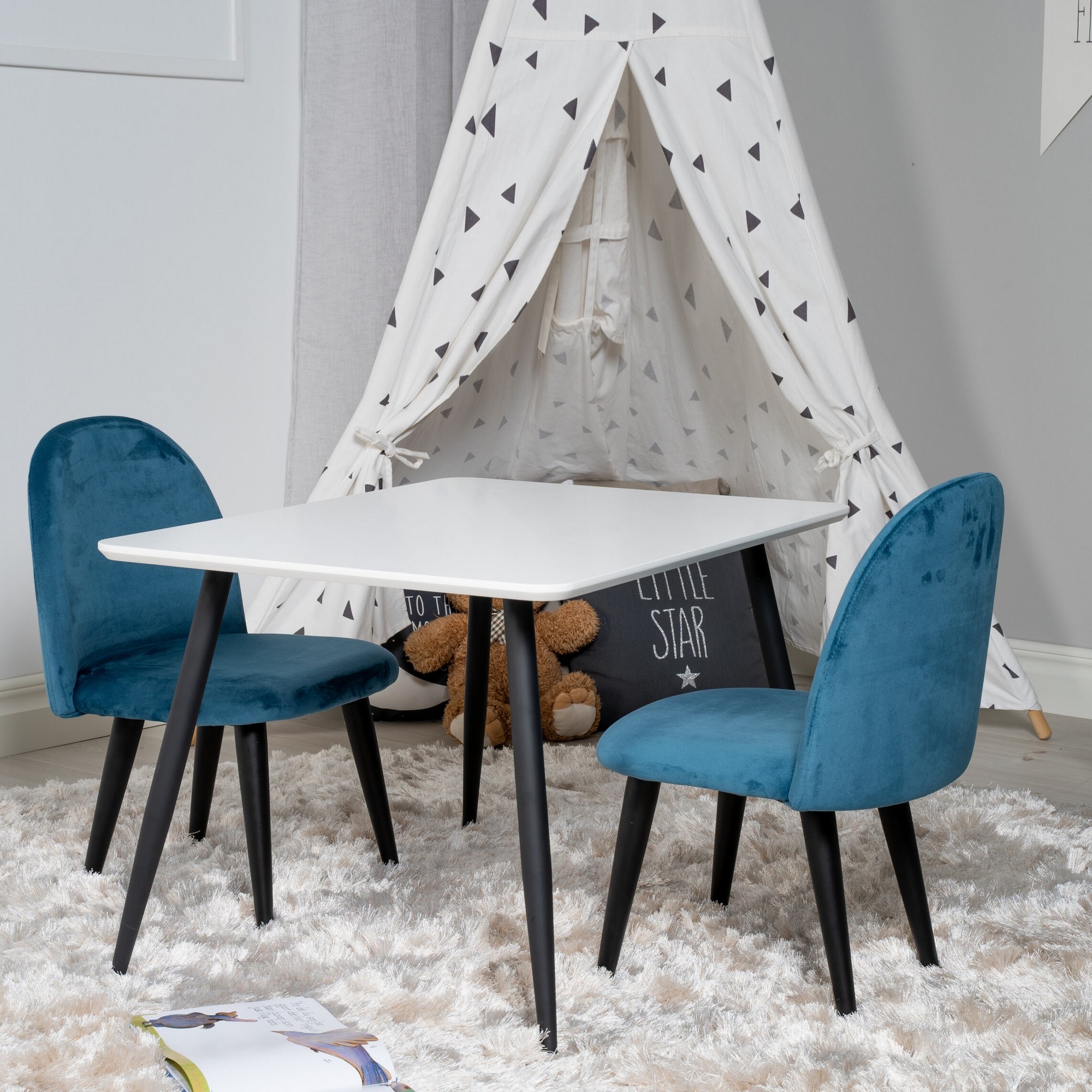 Barnmöbelgrupp Venture Home Polar med 2st Velvet Stolar Vit/Blå